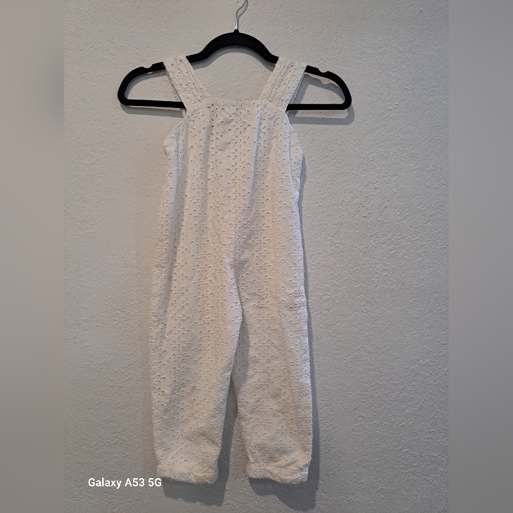 Zara Kids White Eyelet Overalls